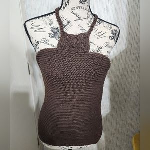 Ralph Lauren Brown Crochet Knit Halter Tank Top